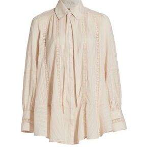 Free People Cream Tie Front Relaxed Blouse